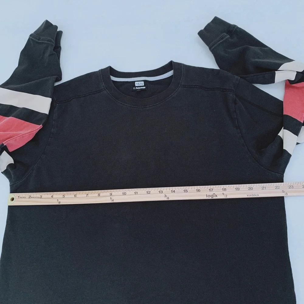 J. Peterman Long Sleeve T-Shirt Men L Black Striped Crew Neck 100% Cotton
